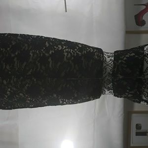 2pc lace black and tan/nude body con